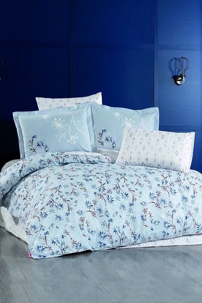 Hobby Jardin Poplin Double Duvet Cover Set - Dark Blue