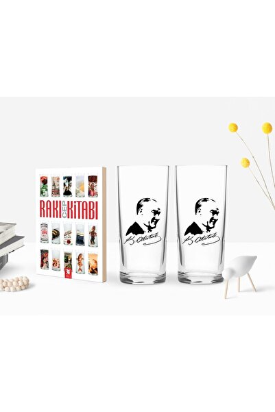 Bk Gift Home Renkli Baskılı Atatürk Temalı Ikili Rakı Bardağı Ve Rakı Cep Kit...