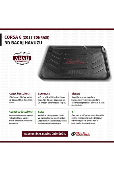 Rizline Opel Corsa E 2015 Uyumlu Sonrası 3d Bagaj Havuzu