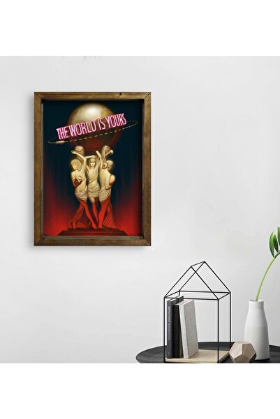 Bk Gift Gift The World Is Yours Tasarımlı Doğal Masif Ahşap Çerçeveli Tablo 4...