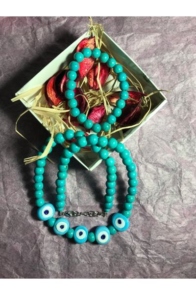 CHIC قلادة وسوار من حجر الفيروز مطرز بالعين الشريرة