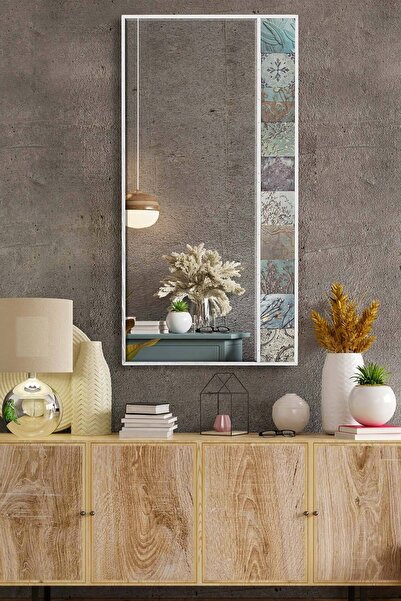 bluecape Liverpool Doğal Ağaç 50x102 Cm Antik Limra Taş Çerçeveli Dekoratif ayna