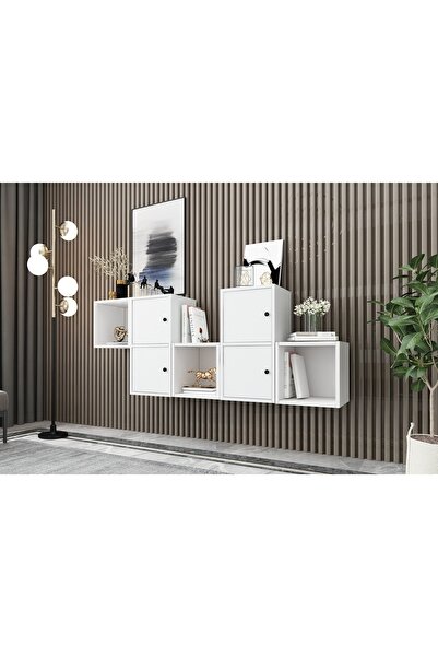 Nettrends 4 Kapaklı Raflı Duvara Monte Ayaksız Dresuar Beyaz 170 cm Drs-1009-ç