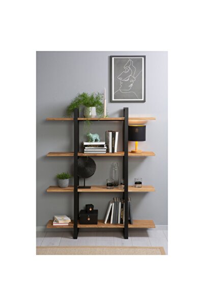 Doffo Metal Kitaplık Doğal Masif Ahşap Raf