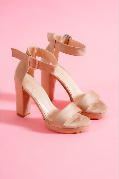 DİVOLYA River Beige Suede Ankle Strap Platform Heeled Shoes