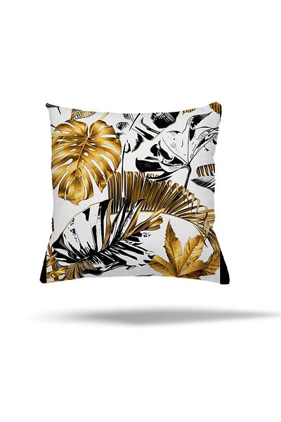 linazaitun Leaf Patterned Butterfly Hidden Zippered Pillow Case Throw Pillow Cover Seat Pillow Case