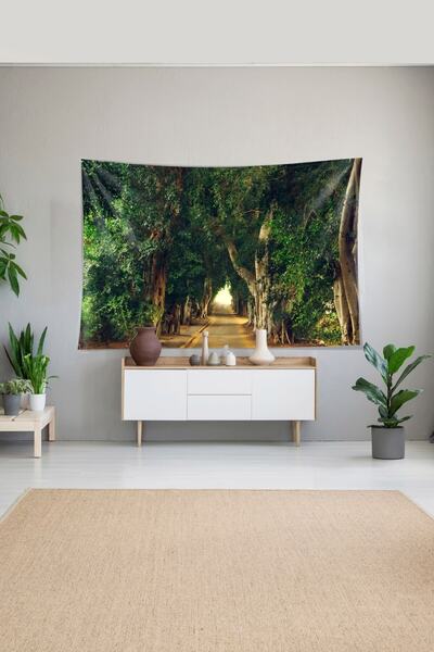 linazaitun Ormanlı Yol Aşıklar Yolu Leke Tutmaz Kadife Dokulu Kumaş Duvar Ört...