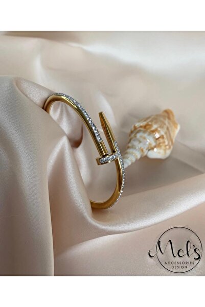 Çelik Mel's Accessories Altın Zirkon Çivi Model Kelepçe ( Ölçüsü 18 Cm)