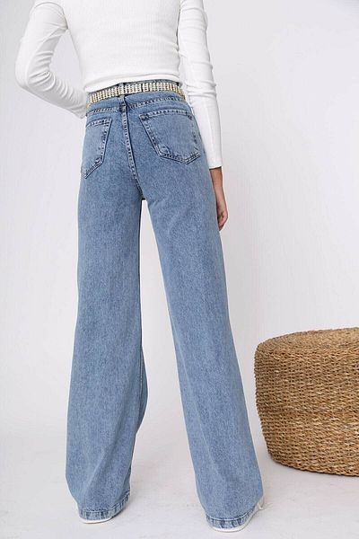 LİMABEL Γυναικείο Snow Wash Λεπτομέρεια πλατύ ποδιών Palazzo Jean Loose Leg Jean Snow Wash Loose Jean