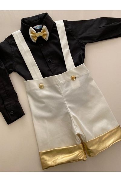 tubibebe Shirt Excluded.gold Cream Salopet Bow Tie Set (SALOPET AND BOW TIE - SHIRT EXCLUDED.)