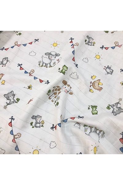 DİDABABY Muslin Patterned Double Layer Sleeping Bag - Short Sleeve, Spring (Room Temperature 24-26 Degrees)