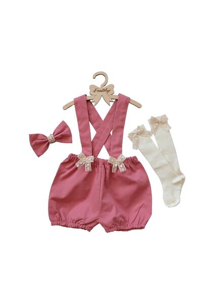 Feriatolye Pembe Kız Bebek Salopet Pasta Patlatma Kostümü