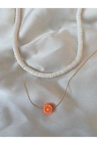 Everglow Jewelry 2 ‘li Altın Kaplama Portakal Fimo Boncuk Kolye Seti