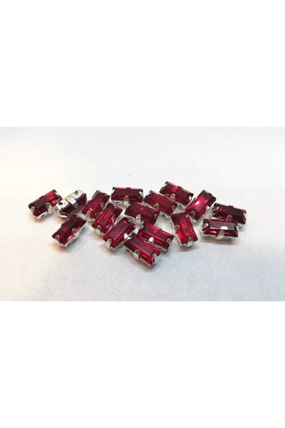 yiğit aksesuar 5x10 (1 Cm) Cased Strut Baguette Glass Stone Red 50 Pieces