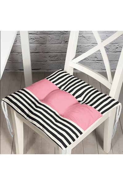 Realhomes Pink Floor Black Striped Digital Printed Modern Pouf Chair Cushion