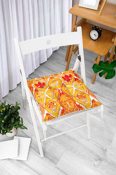 Realhomes Orange Damask Digital Printed Pouf Chair Cushion