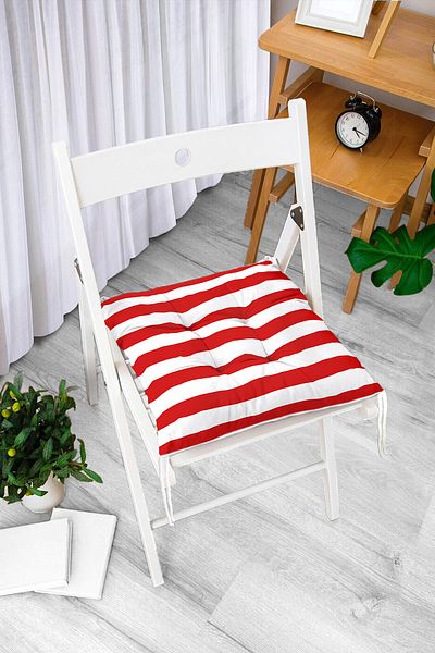 Realhomes Red and White Straight Striped Special Design Fluffy Chair Cushion
