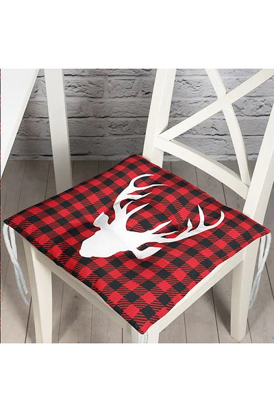 Realhomes New Year's Themed Red Black Plaid Floor Deer Motif Fluffy Chair Cushion