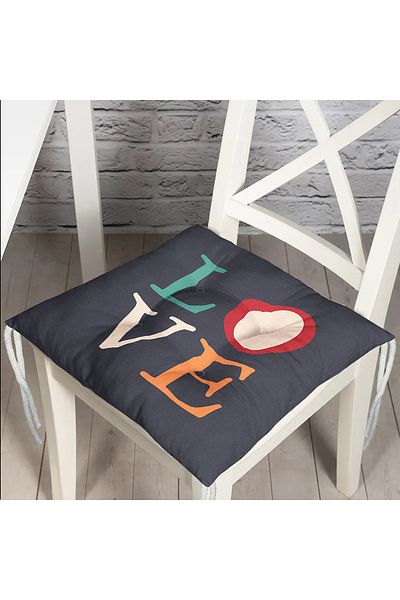 Realhomes Dark Blue Floored Love Digital Printed Fluffy Chair Cushion