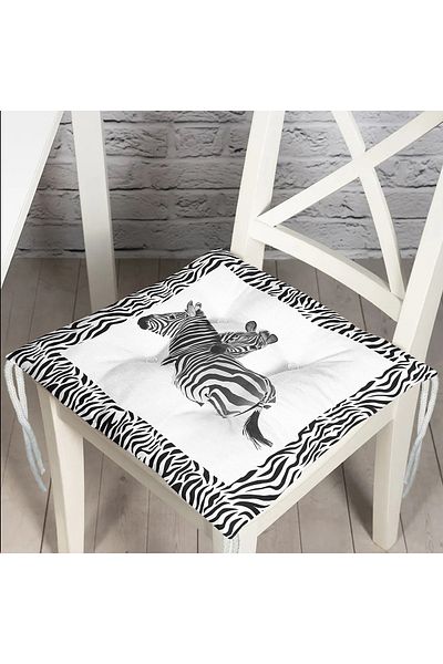 Realhomes Zebra Framed Zebra Patterned Digital Printed Pouf Chair Cushion