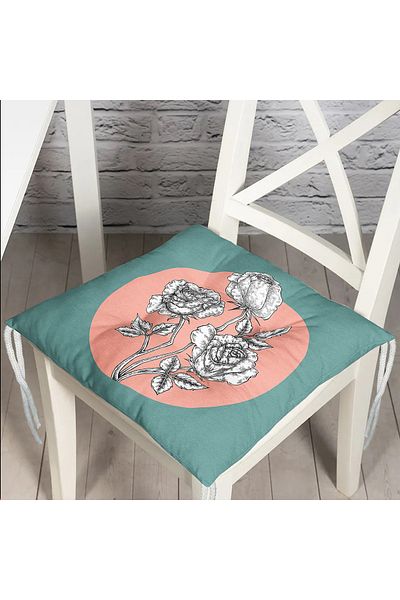 Realhomes Fluffy Chair Cushion with Turquoise Powder Floor and Rose Motif