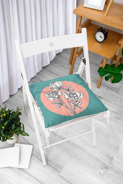 Realhomes Fluffy Chair Cushion with Turquoise Powder Floor and Rose Motif