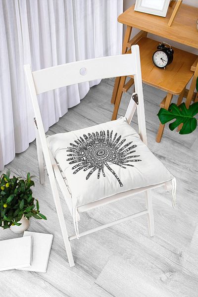 Realhomes Black and White Flower Designed Modern Pouf Chair Cushion