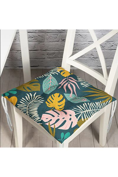 Realhomes Colorful Tropical Leaf Themed Digital Printed Pouf Chair Cushion