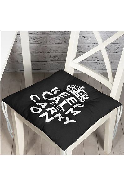 Realhomes Black White Keep Calm And Carry On Printed Fluffy Chair Cushion