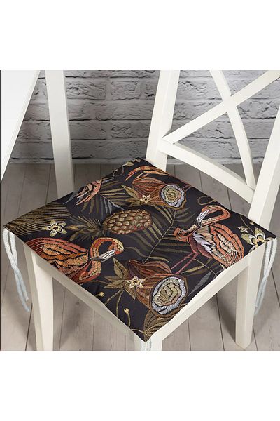 Realhomes Fluffy Chair Cushion with Flamingo Pineapple Motif and Dark Background