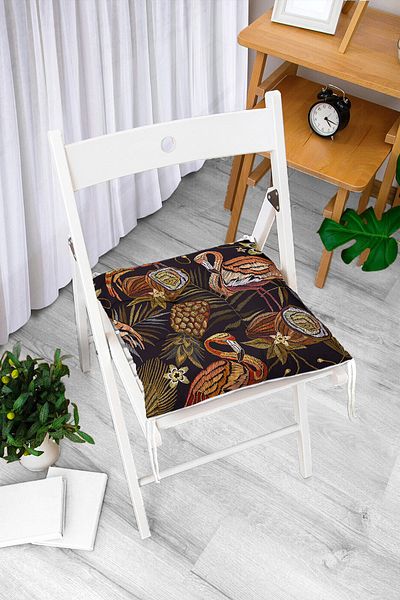 Realhomes Fluffy Chair Cushion with Flamingo Pineapple Motif and Dark Background
