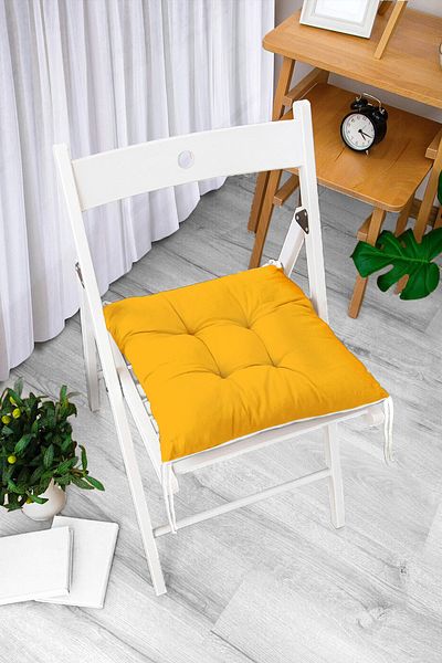 Realhomes Digital Printed Yellow Pouf Chair - Plain Colored Cushion
