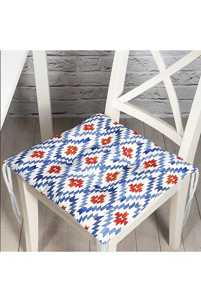 Realhomes Modern Fluffy Chair Cushion with Geometric Blue Tile Pattern