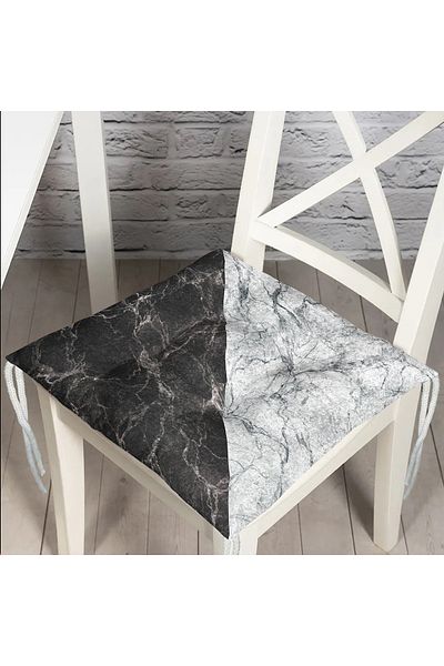 Realhomes Black Gray Marble Motif Digital Printed Fluffy Chair Cushion