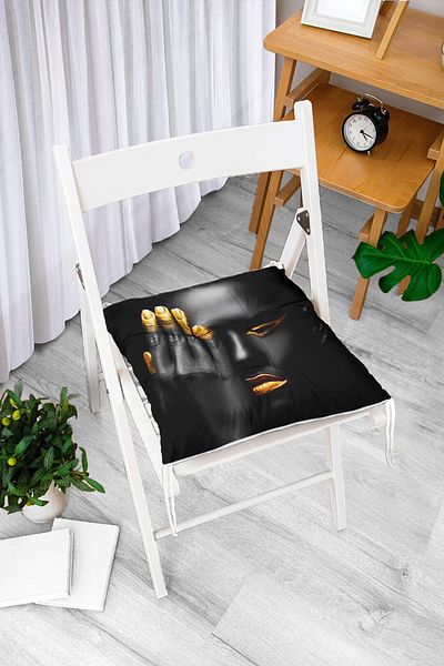 Realhomes Black Women's Designed Fluffy Chair Cushion with Gold Detail