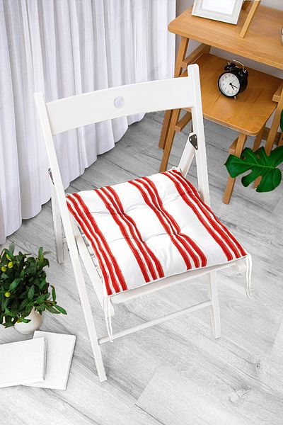 Realhomes Red Striped Digital Printed Pouf Chair Cushion