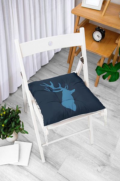 Realhomes Modern Fluffy Chair Cushion with Navy Blue Deer Design