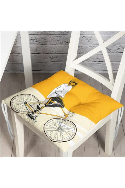 Realhomes Galben Crem Pardoseală Bicicletă Bărbați Motiv Pernă Scaun Pufoasă