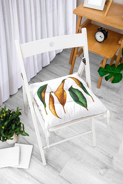 Realhomes Modern Fluffy Chair Cushion with 3D Tropical Leaf Design