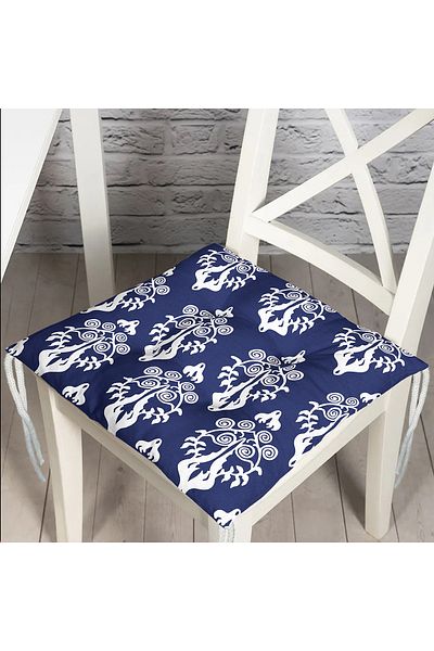 Realhomes Navy Blue Floor White Damask Design Fluffy Chair Cushion