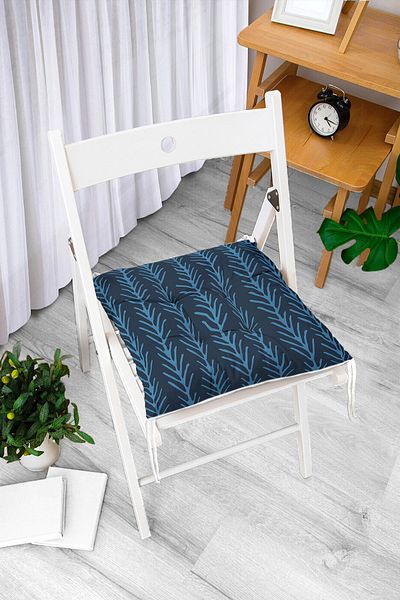 Realhomes Navy Blue Marbling Art Digital Printed Modern Pouf Chair Cushion