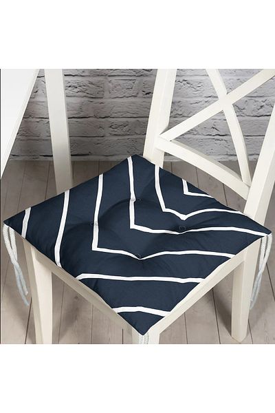 Realhomes Navy Blue White Striped Design Fluffy Chair Cushion
