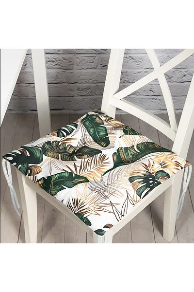 Realhomes Pofidic Chair Cushion with Gold Detailed Tropical Leaf Design