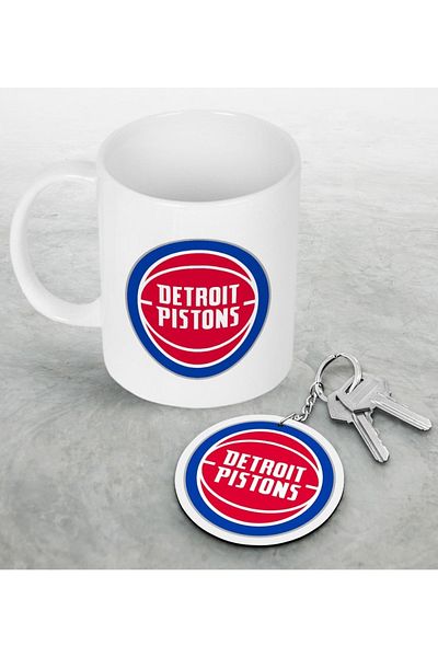 Bk Gift Nba Detroit Pistons White Mug And Wooden Keychain Set