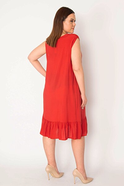 Şans Plus Size Dress - Red - Ruffle hem