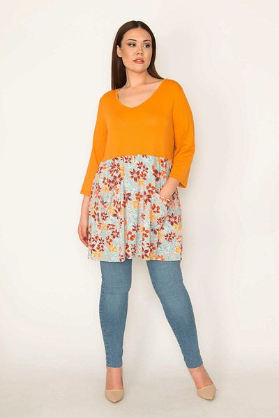 Şans Rochie tunică cu buzunar cu model fustă colorată mărime Plus pentru femei 65n32889