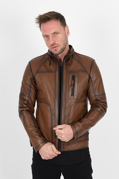 ALİN Men's Brown Shaded Leather Jacket