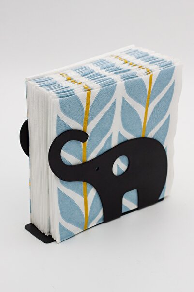 EVAY Black Napkin Holder with Metal Elephant Figure