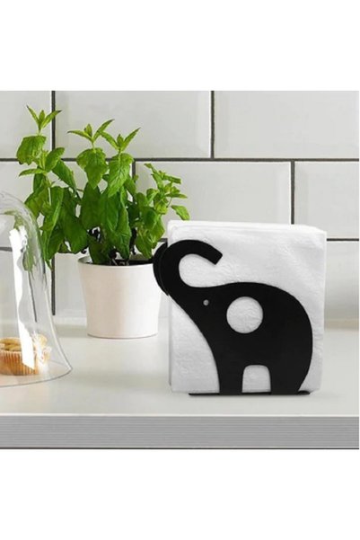 EVAY Black Napkin Holder with Metal Elephant Figure