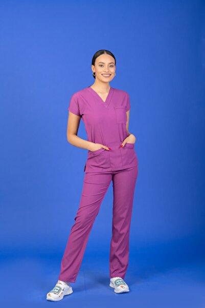 Genel Markalar Tek Üst Unisex Kalıp Açık Mor Likralı Hemşire / Doktor Forması...